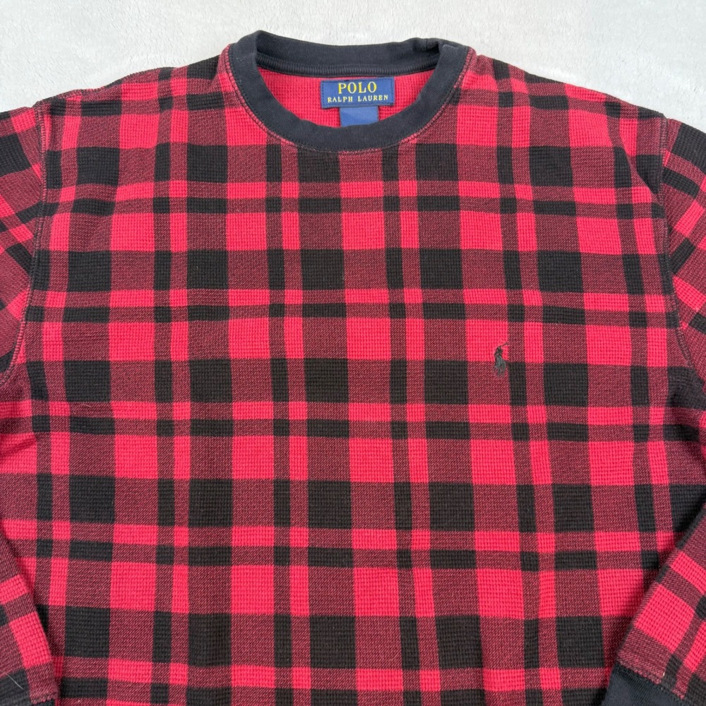Polo Ralph‎ Lauren Mens Long Sleeve Thermal Plaid Crewneck Shirt Size L G - Picture 2 of 6